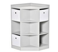 HOMCOM Étagère d'angle pour enfant de 3 à 12 ans avec 3 boîtes de rangement - Gris - 57,4 x 57,4 x 94 cm