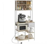 HOMCOM Étagère de boulanger, support de four à micro-ondes avec étagères de rangement et 6 crochets pour petits espaces, meuble de rangement de cuisine pour épices, casseroles et poêles, 80 x 40 x 181