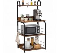 HOMCOM Étagère de Cuisine 3 Étagères Effet Bois d'Acajou Châssis Acier Noir | Meuble Micro-Onde, Crochets, Plateau