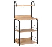 HomCom Étagère micro-ondes – 3 étagères, plateau & crochets, aspect bois naturel, châssis acier noir