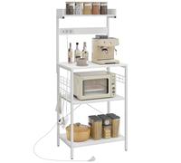 HOMCOM Étagère de Cuisine avec 2 Prises électriques, étagère de Boulangerie Industrielle avec Coin café, étagère pour Micro-Ondes, étagère réglable, Crochets, 60 x 42 x 137 cm, Blanc