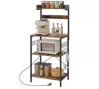 HOMCOM Étagère de cuisine avec 2 prises Étagère pour micro-ondes Étagère réglable Crochets 60x42x137 cm Brun rustique
