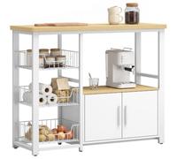 HOMCOM Étagère de Cuisine avec 3 Paniers, 2 Portes, Plan de Travail | Meuble de Rangement, Support de Micro-Ondes, pour Cuisine, Salle à Manger, Petits Espaces, 100 x 35 x 80 cm, Blanc et Chêne