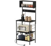 HOMCOM Étagère de Cuisine avec Multiprise pour Micro-ondes avec Tablettes et Crochets Style Industriel, Bois et Acier, Noir