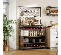 HOMCOM Étagère de Cuisine avec Plan de Travail, Panneaux en Treillis Métallique, 5 Crochets, Armoire de Cuisine pour Épices, Casseroles, Poêles, Marron