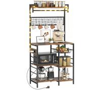 HOMCOM Étagère de cuisine avec trois prises et éclairage LED industrielle avec étagères pour micro-ondes 80x42x162 cm marron rustique