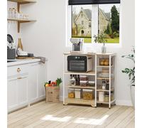HOMCOM Etagère de Cuisine Basse Gain de Place Style Industriel, Meuble avec 7 Étagères pour Cuisine en Métal et Bois, 90x40x95cm, Blanc