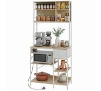 HOMCOM Étagère de Cuisine Support pour Micro-ondes avec Étagères et 6 Crochets pour Petits Espaces 80x40x181 cm Chêne