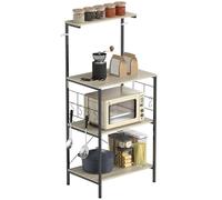 HOMCOM Étagère de Cuisine, Support pour Micro-Ondes, étagère de Rangement, avec Panneau grillagé, 8 Crochets, Station de Bar à café pour épices, casseroles et poêles, 60 x 42 x 134,5 cm, chêne