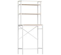 HOMCOM Étagère de Machine à Laver 3 Niveaux, Meuble pour Lave-Linge et Sèche-Linge avec Barre de Suspension, Marron et Blanc