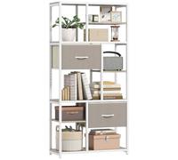 HOMCOM Étagère de Rangement 6 Niveaux 2 tiroirs 72,5 x 30 x 150 cm Blanc | Bibliothèque, 2 Tiroirs en Tissu, 9 Étagères Ouvertes, Meuble de Rangement, Cadre en Acier, Salon Bureau Chambre, Aspect Bois