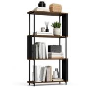 HOMCOM Étagère de Rangement, bibliothèque à 4 Niveaux avec Panneaux latéraux incurvés, Style Industriel, Structure en Acier, Meuble de Rangement pour Bureau, Salon, Chambre, 80 x 30 x 141 cm, Marron