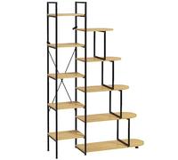HOMCOM Étagère de Rangement bibliothèque 5 Niveaux - Style Industriel - Structure en Acier - 111,5 x 32 x 170 cm - Noir et Couleur Bois