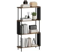 HOMCOM Étagère de Rangement, bibliothèque à 4 Niveaux avec Panneaux latéraux incurvés, Style Industriel, Structure en Acier, Meuble de Rangement pour Bureau, Salon, Chambre, 80 x 30 x 141 cm, Marron