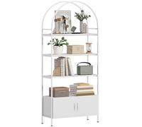 HOMCOM Étagère de Rangement, bibliothèque arquée à 4 Niveaux avec Placard Double Porte, Patins réglables, Structure en Acier, pour Bureau, Salon, Chambre, 80 x 30 x 187 cm, Blanc