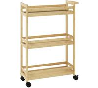 HOMCOM Étagère de Rangement de Salle de Bain 55 x 20 x 75 cm Naturel | En Bambou, à 3 Niveaux, Chariot de Rangement, Meuble Salle de Bain Avec Roulettes, Cuisine Salon