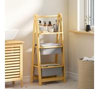 HOMCOM Etagère de Salle de Bain Pliable en Bambou avec 2 Paniers pour Linge Sale Etagère Ouverte Gris