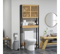 HOMCOM Étagère de toilettes meuble de salle de bain dessus toilette WC avec placard 2 portes et étagère ouverte bambou