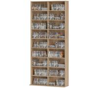 HOMCOM Étagère DVD 9 niveaux avec 18 compartiments et 14 tablettes réglables, capacité pour 640 CD, 360 DVD ou 430 Blu-rays, bois naturel