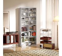 HOMCOM Étagère DVD, support de rangement CD, 14 étagères ajustables, 18 compartiments, 175 cm, étagère Blu-ray, Panneau de particules, Blanc