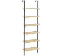HomCom Étagère échelle murale style industriel 6 étagères acier noir bois naturel 60x30x206 cm