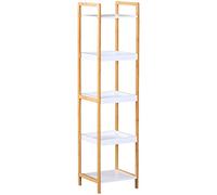 HOMCOM Etagère en Bambou de Salle de Bain étagère Debout 3 paniers + 2 étagères dim. 32L x 30l x 130H cm Beige Blanc