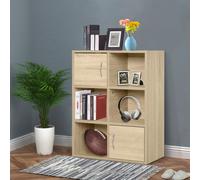 HOMCOM Étagère en Bois, Étagère Polyvalente avec 3 Niveaux 4 Compartiments et 2 portes, 61,5x29,5x80cm