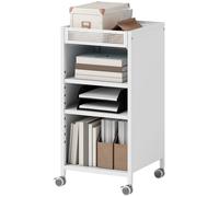 HOMCOM Étagère mobile avec étagères réglables, chariot 3 niveaux avec panier supérieur, blanc