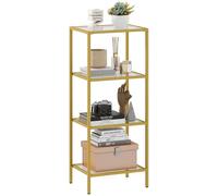 HOMCOM Étagère Moderne en Verre à 4 Niveaux, étagère de Rangement pour Salon, Bureau à Domicile, Chambre à Coucher, Salle de Bain, 40 x 30 x 97 cm, doré