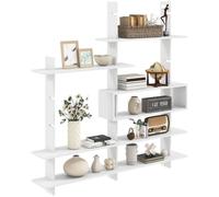 HOMCOM Étagère murale, bibliothèque géométrique avec 4 étagères et compartiment central rectangulaire, étagères décoratives pour salon ou chambre, blanc