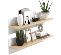HOMCOM Etagère murale, lot de 2, étagère flottante, étagère murale, étagère de présentation, pour cuisine, salon, salle de bain, blanc+bois naturel, 80 x 16,5 x 20 cm