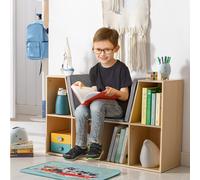 HOMCOM Étagère pour Enfants 2 en 1 Étagère + Banc avec Coussin 103 cm × 30 cm × 62 cm Blanc + Gris