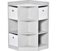 HOMCOM Étagère pour enfants Étagère d'angle avec 3 boîtes de rangement Étagère à jouets pour enfants de 3 à 12 ans Gris 57,4 x 57,4 x 94 cm