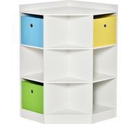 HOMCOM Étagère pour enfants Étagère d'angle avec 3 boîtes de rangement Étagère à jouets pour enfants de 3 à 12 ans Blanc 57,4 x 57,4 x 94 cm
