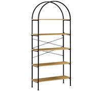 HOMCOM Étagère Rangement à 5 Niveaux Bibliothèque Meuble de Rangement Haut Arrondie en Arche Style Industriel - 80 x 28 x 179 cm Naturel Noir