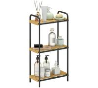 HOMCOM Étagère Salle de Bain Bambou, 3 Niveaux, étagère de Rangement étroite autoportante Cadre en Acier pour Salon, Salle à Manger, Balcon, Cuisine, 41,5 x 21,5 x 77,5 cm, Noir et Effet Bois Naturel