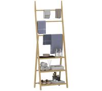 HOMCOM Étagère Salle de Bain en Bambou Pliable 3 Niveaux au Sol étagère à échelle avec Porte-Serviettes, présentoir de Plantes pour Salon, Salle à Manger, Balcon, 53,5x30x153cm, Effet Bois Naturel