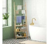HOMCOM Étagère salle de bain en bambou pliable 3 niveaux étagère à échelle porte-serviettes 53,5x30x153cm effet bois naturel