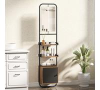 HOMCOM Étagère salle de bain rangement avec miroir, étagère de rangements avec étagères réglables et placard, 40x30x179cm, noir