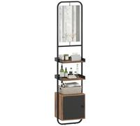 HOMCOM Étagère Salle de Bain Rangement avec Miroir, étagère de rangements étroit et indépendant avec étagères réglables et Placard, en Bois, 40 x 30 x 179 cm, Noir