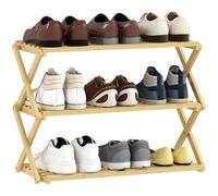 HOMCOM étroit Porte-Chaussures en Bambou, Porte-Chaussures Vertical Pliant à 3 Niveaux, sans Installation, Porte-Chaussures pour l'entrée, Le Couloir, la Chambre, Naturel