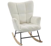 HOMCOM Fauteuil à Bascule, Assise Rembourrée, Poches Latérales, Crème | Rocking Chair en Peluche Teddy, Dossier à Oreilles Capitonné, Pieds en Bois d'hévéa, Chaise à Bascule Moderne, Salon, Chambre