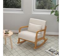 HOMCOM Fauteuil à Bascule au Design Rétro, Bois de Caoutchouc, 64,5 cm x 92 cm x 81,5 cm, Beige + Brun