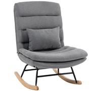 HOMCOM Fauteuil à bascule avec coussin lombaire, assise extra large et dossier haut, fauteuil de relaxation rembourré aspect lin, fauteuil pour salon, chambre à coucher, gris clair