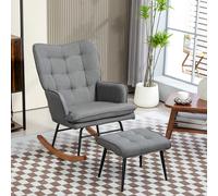 HOMCOM Fauteuil à Bascule avec Repose-pieds, confortable, jusqu'à 130 kg, Effet Lin, 64x89x90cm, Gris foncé