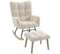 HOMCOM Fauteuil à Bascule avec Repose-Pieds en Tissu Bouclette Crème