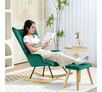 HOMCOM Fauteuil à Bascule avec Repose-Pieds, rembourré, haut dossier, Aspect Velours, jusqu'à 150 kg, Vert