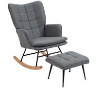HOMCOM Fauteuil à Bascule avec Repose-Pieds, Rocking Chair, Fauteuil Allaitement en Tissu Aspect Lin, Assise Large, Dossier Haut, Coussin Inclus, Chaise à Bascule pour Salon, Chambre, Gris