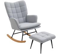 HOMCOM Fauteuil à Bascule avec Tabouret, Accoudoirs et Aspect Lin - Fauteuil d'Allaitement pour Chambre à Coucher, Salon - Charge Jusqu'à 130 kg