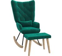 HOMCOM Fauteuil à bascule avec tabouret, fauteuil de relaxation avec coussin, aspect velours, fauteuil à oreilles avec pieds en bois pour chambre à coucher, salon, 66 x 96 x 101 cm, vert